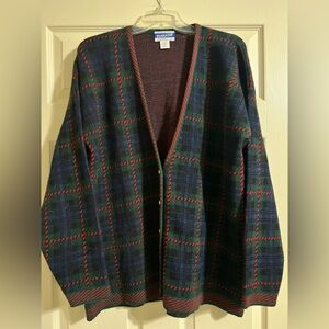 Pendleton Vintage Women's 100% Virgin Wool Navy Green Red Plaid Cardigan Sz 1X